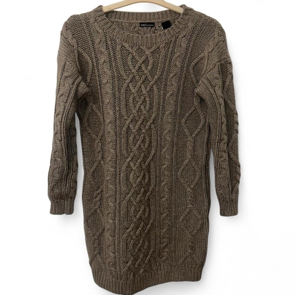 Moda International Taupe cable knit wool blend sweater dress Size Medium